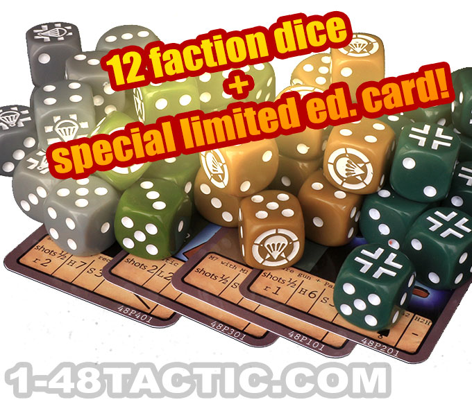 faction dice set including an exclusive limited edition weapon card
